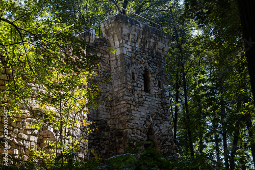 Photography Moscow, Russia - September 10, 2026: Old stone ruin tower and wall surrounded by