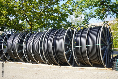Broadband network deployment in Hannover – Herrenhausen and Stöcken. Fiber-optic cables will subsequently be blown into the protective conduits. Hannover – Stöcken, Germany.