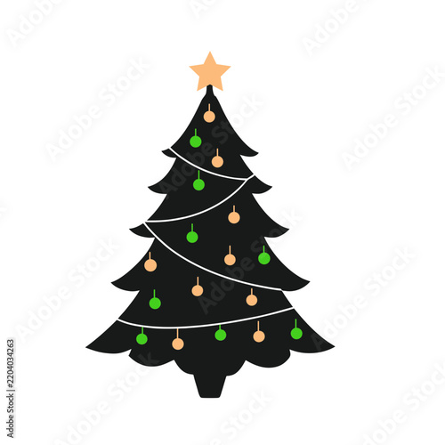 Christmas Tree Hanging Lights Silhouette Vector
