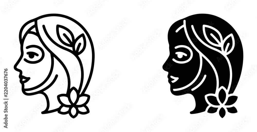 Fototapeta premium Beauty Woman Face Icons, Skincare and Wellness Vector Graphics, Spa and Cosmetics Symbols, Elegant Female Profile Line Art