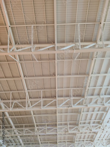White Steel Roof Truss Construction Interior Architecture Ceiling Stock Photo