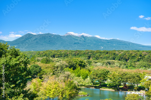 栃木県那須塩原市　初秋の那須塩原と那須岳の風景