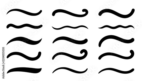 Collection of fifteen black wave silhouettes on a white background