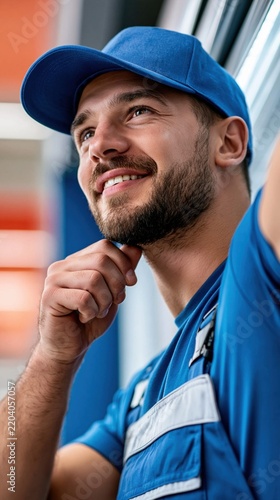 Confident technician enjoys a moment of respite