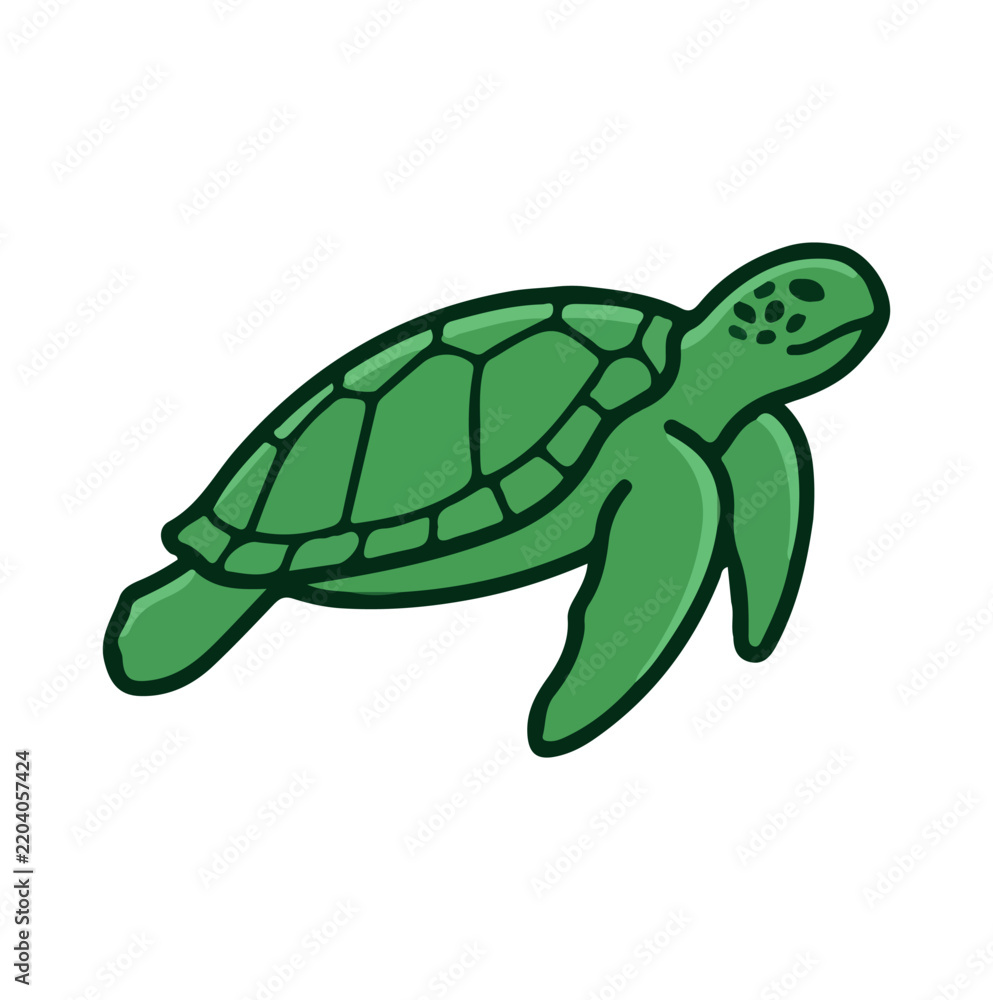Fototapeta premium Swimming green sea turtle vector illustration.