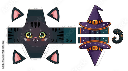 Halloween Paper Craft Set With Cat Face.