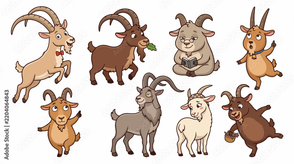 Obraz premium Playful Ibex Characters Collection Isolated on White
