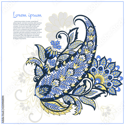 Floral isolated pattern with paisley ornament. Ornate floral decor. Vector illustration