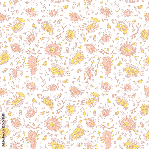 Seamless vector pattern with doodle bacteria
