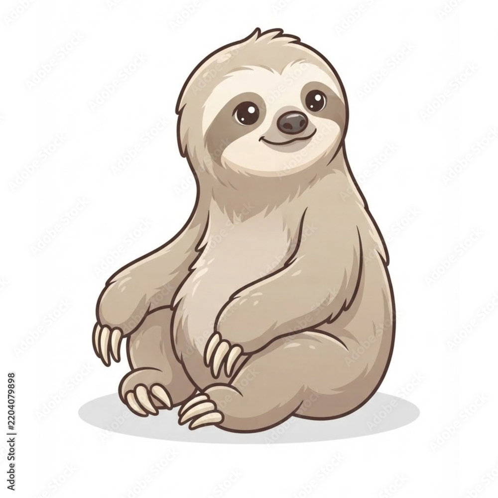Fototapeta premium Cute Three Toed Sloth Cartoon Animal Illustration Isolated on White