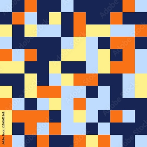 Abstract pixel mosaic grid pattern in blue and orange