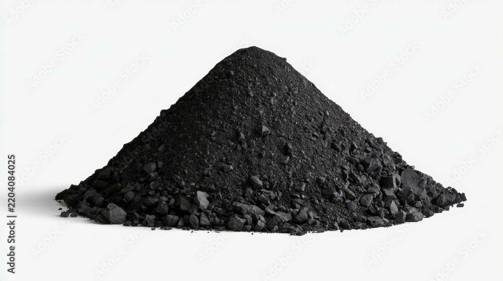 Fototapeta premium Pile of black coal or charcoal isolated on a white background