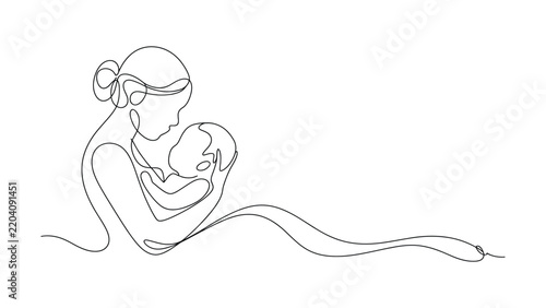 Mother holding baby in simple line art