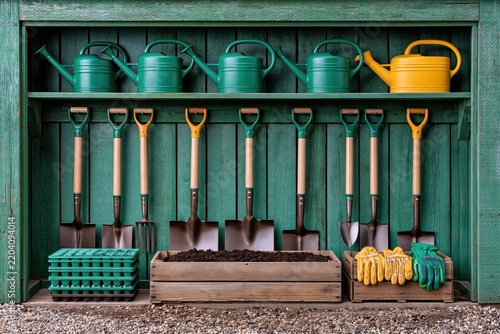 Gardening essentials displayed in an orderly fashion
