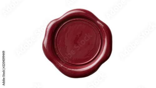 Glossy dark red wax seal stamp, isolated on transparent background