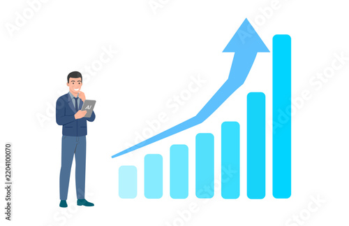 Business man in suit standing and looking forward, back view vector illustration. Concept of business success, career growth, and corporate strategy.