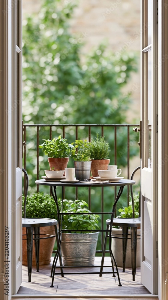 Obraz premium Cozy balcony retreat with greenery and inviting atmosphere