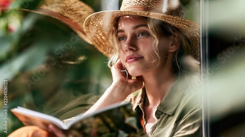 Woman reading journal by natural light