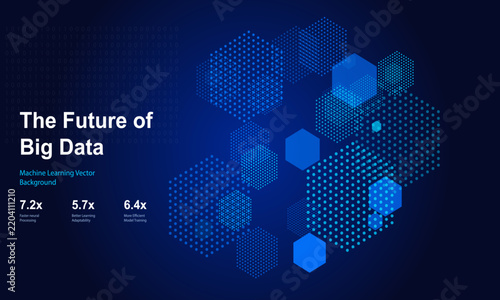 Future of big data abstract dark background with blue glowing hexagons