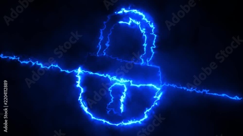 Glowing padlock animation showing vibrant blue electrical discharge and glowing beam effects against a dark background. 4K animation.   Keywords