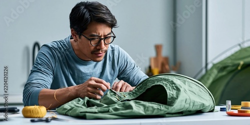 Repairing camping equipment at home