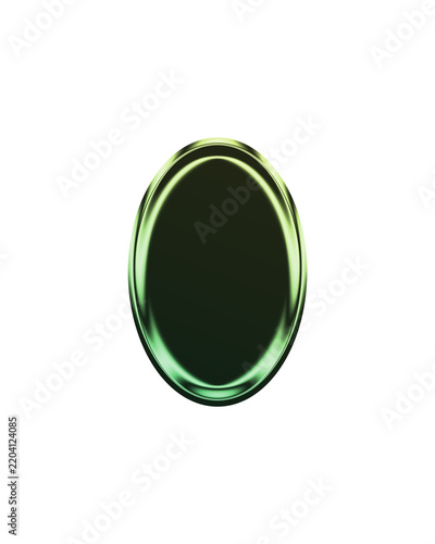 A circular metallic object with a glossy green finish is displayed on transparent background sphere round chrome shiny reflection rendering
