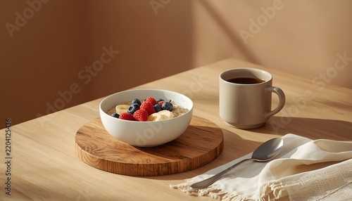 Healthy Breakfast with Fresh Fruit and Coffee