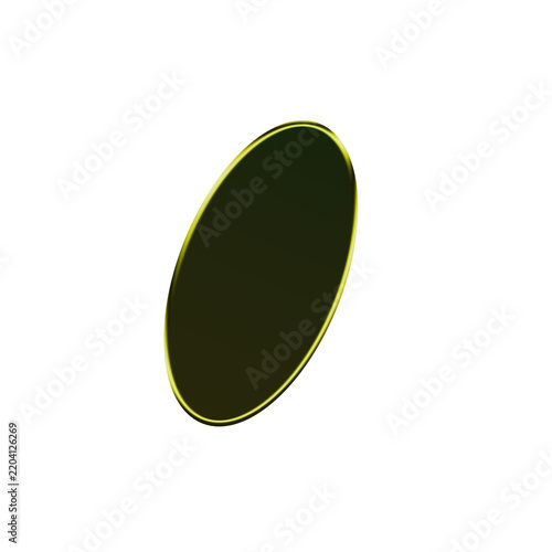 A dark green oval shape with a golden outline is isolated on transparent background ellipse glossy surface geometric form design
