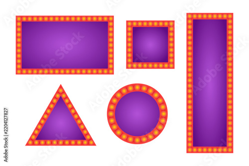 Vector set of marquee theater frames with red and purple colors isolated on white background.
