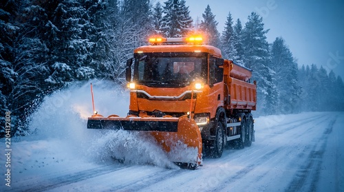 Snowplow Truck in Action on Winter Road – Road Maintenance Concept