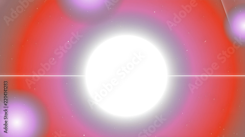 Bright white glowing sun with vibrant red and purple light circles in a dark space background with stars for a cosmic and energetic atmosphere