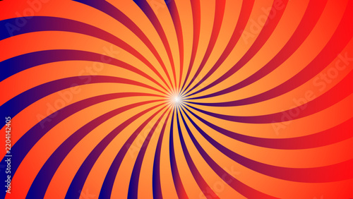 Abstract orange and blue sunburst spiral background with radiating rays