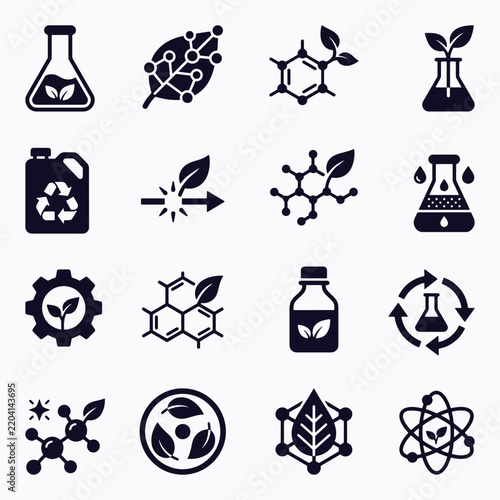 Green Chemistry and Eco Friendly Science Icon Set Vector