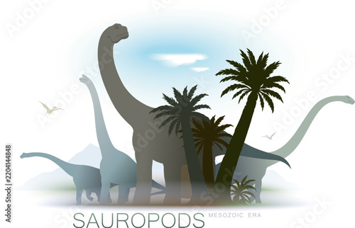 Sauropods in Prehistoric Environment Illustration. Paleonology.