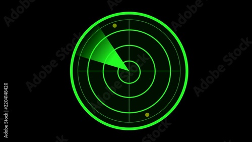 Green Military Radar Screen Scanning Loop Animation with Target Dots
