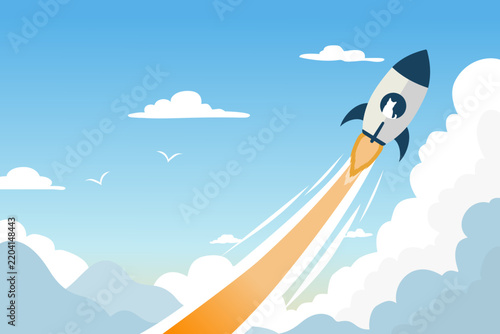 rocket launch to target business growth startup sky landscape