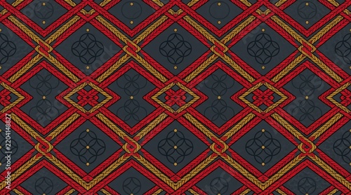 Intricate geometric pattern with red and gold diamond designs