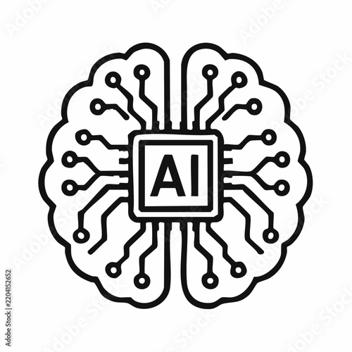 AI Microchip with Digital Circuit Connections – Artificial Intelligence Technology Vector Illustration