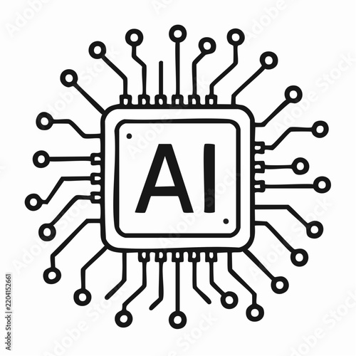 AI Microchip with Digital Circuit Connections – Artificial Intelligence Technology Vector Illustration