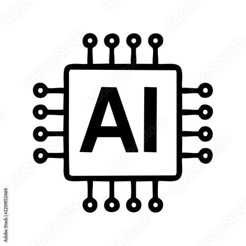 AI Microchip with Digital Circuit Connections – Artificial Intelligence Technology Vector Illustration