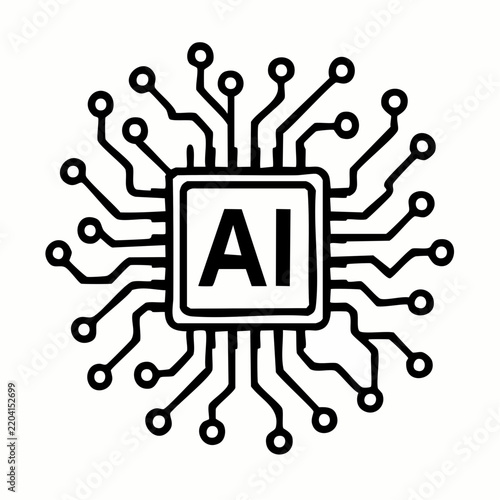 AI Microchip with Digital Circuit Connections – Artificial Intelligence Technology Vector Illustration