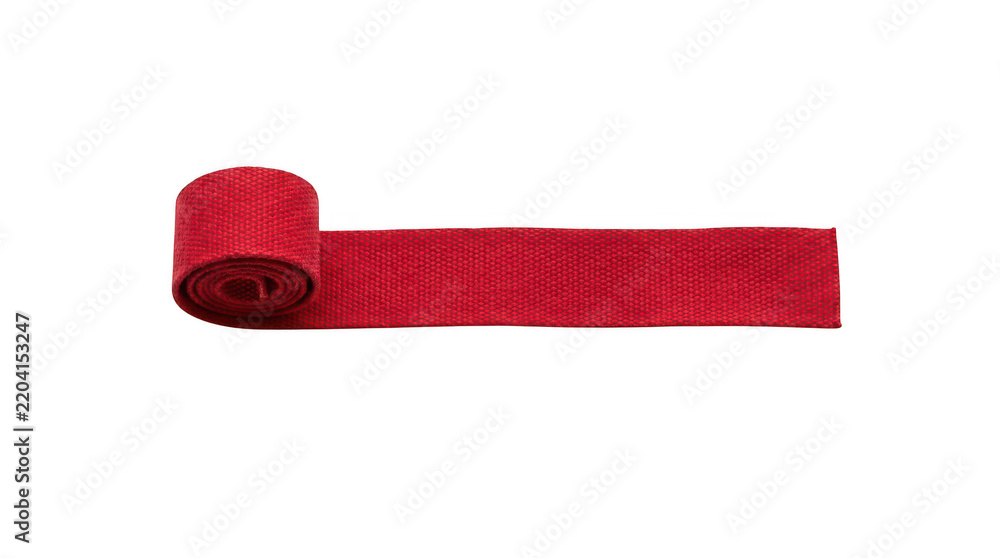 Fototapeta premium Red fabric webbing roll isolated on transparent background