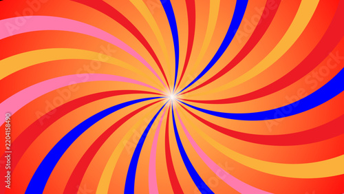 Vibrant abstract sunburst swirl background with colorful curving rays and glowing center