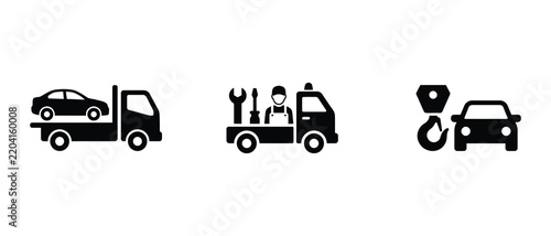 Tow Truck Icons Showing Vehicle Recovery and Maintenance Services