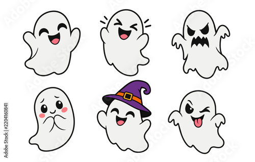 Cute Ghost Emoji Expressions Set