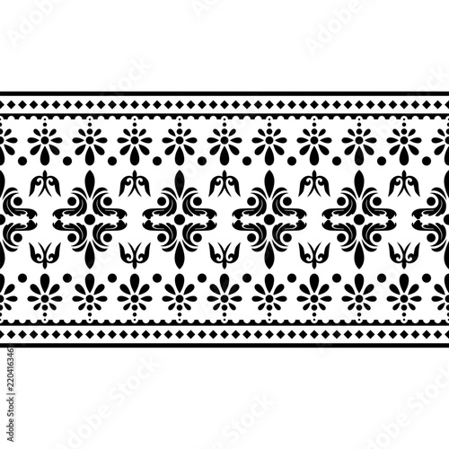 Stripes horizontal seamless pattern with intricate tribal-inspired moroccan motif design in black and white. Great for branding, packaging, and home decor.