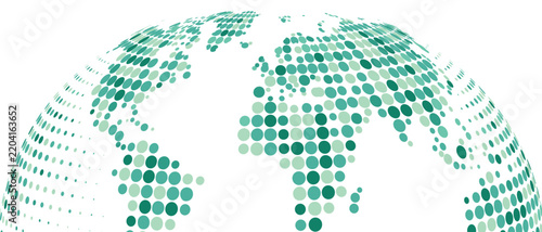  Green Halftone World Map Vector, Curved Dotted Globe Illustration for Ecology, Sustainability and Environment Design
