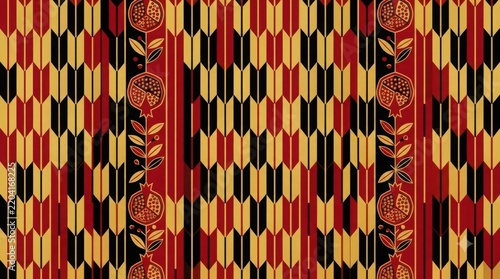 Colorful traditional woven textile pattern with intricate designs