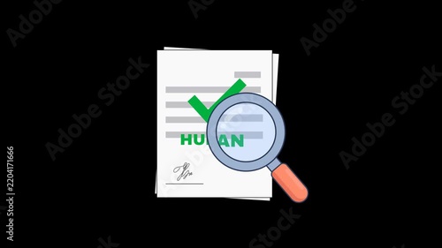 AI Detection Human Written Document Verification Animation on Black Background