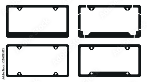 License plate frame vector graphic illustration templates set showing different styles of vehicle tags